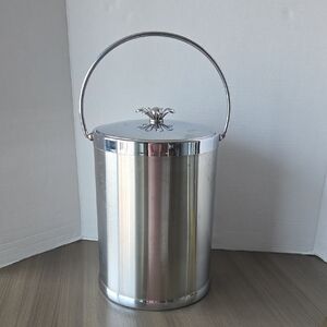 Vintage Serv Master Chrome Silver Ice Bucket with Floral Handle MCM